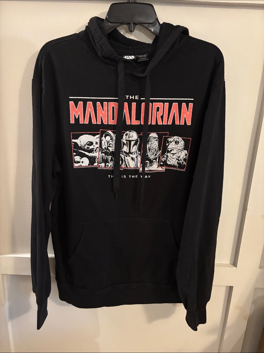 Star Wars The Mandalorian Black Pullover Hoodie with Red & White Graphic